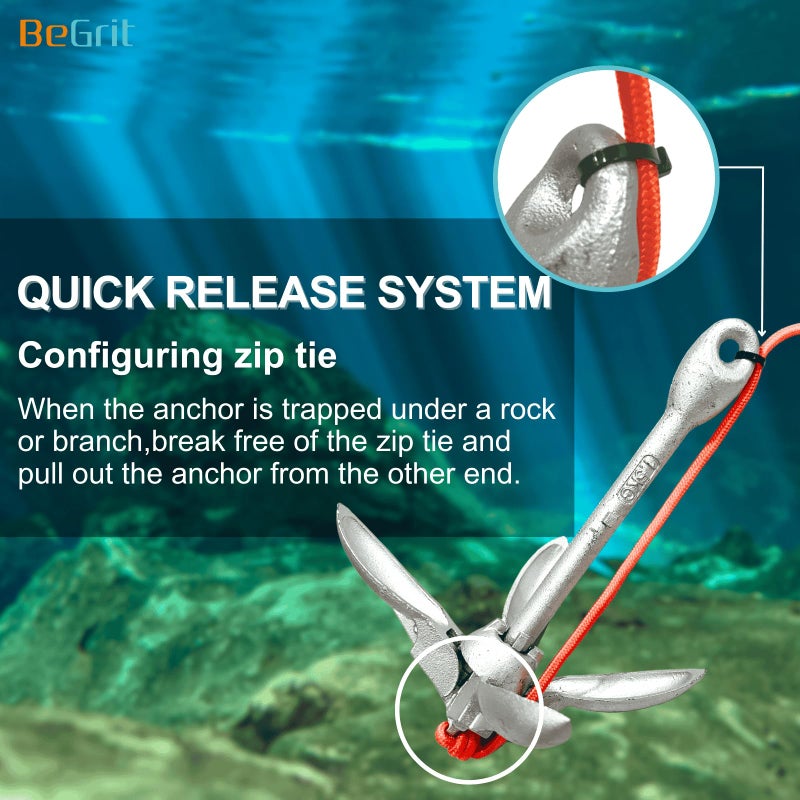 BeGrit مرساة قارب BeGrit بوزن 3.5 رطل، مرساة بحرية قابلة للطي لقارب صغير للصيد، قارب كاياك، لوح تجديف، قارب كانو، جت سكي، مع حبل سحب بطول 32.8 قدم وحقيبة حمل. - Image 5